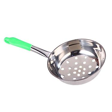 Imagem de SHOWERORO Escorredor de orifício grande escorredor de concha para cozinhar macarrão, colher de cozinha, escumadeiras, coador de panela quente, colheres de metal, colher wok, coador de metal com alça,