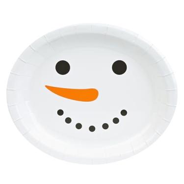 Imagem de AimFun 50 peças de pratos ovais de papel de boneco de neve de Natal, pratos de festa descartáveis, festivos de Natal, 25,4 x 30,5 cm, pratos grandes de servir para decoração de mesa