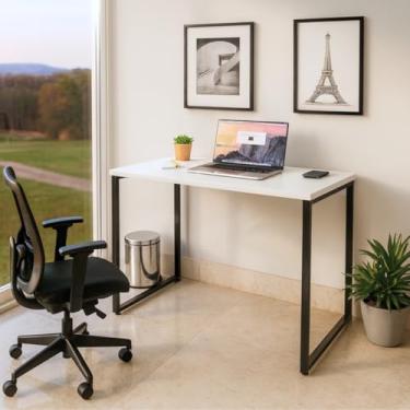 Imagem de Mesa Escrivaninha Premium Estilo Industrial 100x50cm Escritório Moderno 100% MDF Branco e Metal Preto