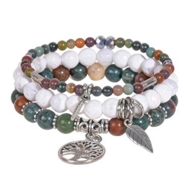 Imagem de picofun Pulseiras de miçangas empilháveis Boho para mulheres, alívio de estresse, ansiedade, ioga, pulseira elástica com contas de amazonita, pedra natural, joias modernas feitas à mão, presentes para