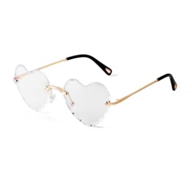 Imagem de VFDHN Óculos de sol em formato de coração para mulheres, rosa, lindo, sem aro, vintage, degradê, feminino, UV400 (7)