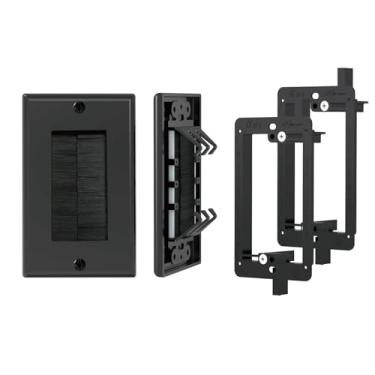 Imagem de Tecmojo Placa de parede escovada, inserção de passagem de cabo com suporte de montagem de baixa tensão, design de captura de cabo, preto, pacote com 2