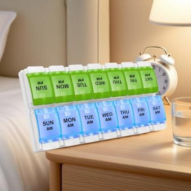 Imagem de Organizador semanal de comprimidos de 7 dias, 2 vezes por dia, caixa de comprimidos para vitamina/óleo de peixe/suplementos (azul e verde)
