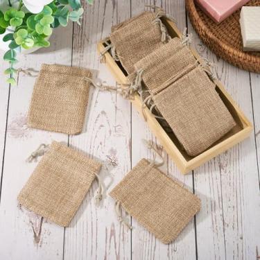 Imagem de 20 unidades de sacos de cordão de serapilheira, sacos de joias de poliéster, sacos de presente, sacolas de guloseimas para festa de casamento, Natal, festival, festival, embalagem de 6 x 9 cm, Peru