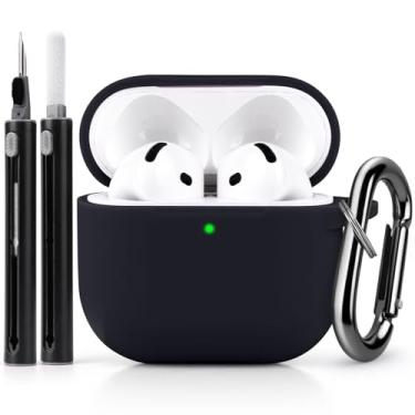 Imagem de Capa para AirPods 4 com kit, capa protetora de silicone macio com chaveiro, preta
