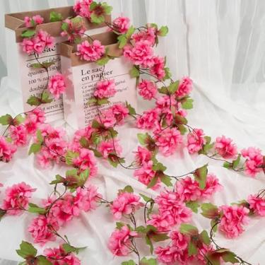 Imagem de Videira sintética de flor de cerejeira sintética de 230 cm, para uso ao ar livre, de seda, flor de cerejeira artificial, decoração de casa, rosa vermelha