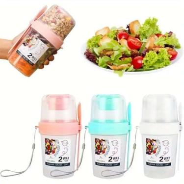 Imagem de Potes de aveia noturnos, copo de café da manhã de 765 g, recipiente de camada dupla com colher e molho - perfeito para aveia, iogurte, saladas rosa