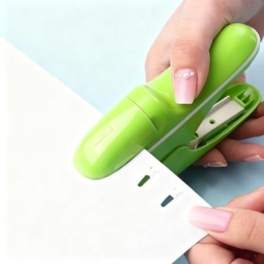 Imagem de Alicate grampeador sem grampo, capacidade para 8 folhas, verde, sem grampos