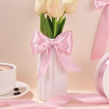 Imagem de Rolo de 2,5 cm, fita de cetim para embrulho de presente, casamento, artesanato, Natal, Páscoa, floral, cabelo, decorações de convites e mais Ltpink