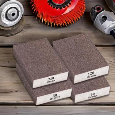 Imagem de Pacote com 4 esponjas de lixa (grão 60/80/120/220) – Esponja de grão grosso lavável e reutilizável para trabalhar em metal, reparo de drywall, esfregar panelas, lixar vidro e lixa seca molhada