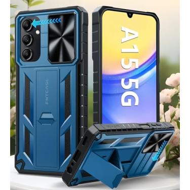 Imagem de Capa protetora para Samsung Galaxy A15 4G/5G de grau militar à prova de quedas com suporte e slide | Capa de telefone resistente resistente e protetora texturizada - Azul