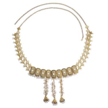 Imagem de Cinto indiano Jhumka Jhumki simulado pérola com contas de cintura pendurado oxidado tradicional Bollywood sino longo borla acessórios de barriga biquíni sexy correntes corporais ajustáveis boho joias