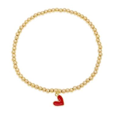 Imagem de BXDA Pulseiras elásticas de coração com contas douradas delicadas para mulheres, pulseiras combinando, feitas à mão, dia dos namorados, acessórios de bijuteria, presente., 5inches, Latão, Sem Pedra