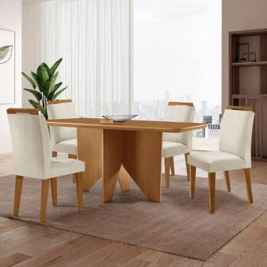Imagem de Mesa Evora 120 Mdf Com 4 Cadeiras Athenas Veludo Creme-naturalle-naturalle