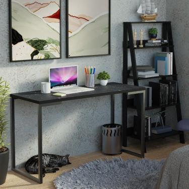 Imagem de Kit Escritório Home Office + Mesa + Estante Escada Preto