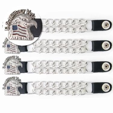 Imagem de Hot Leathers VXC1031-SET Extensor de Colete Medalhão Veterinário Militar dos EUA - Correntes Duplas Cromadas Couro Genuíno Extensão de 16,5 cm 4-PCS-Prata PCS