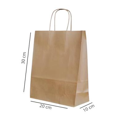 Imagem de Sacola De Papel Para Presente Kraft C/ 10 Unidades Liso Na Cor Pardo - Tamanho 30x20x10 Cm -Embalagens