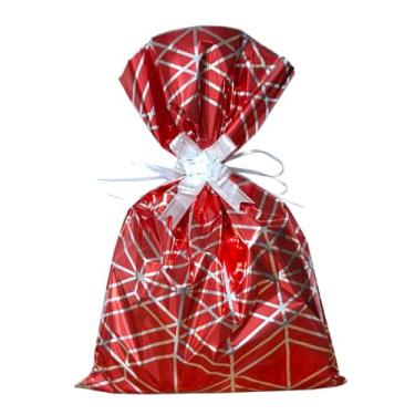Imagem de Kit 10 Sacos de presente 30x44 + 10 laços fácil (Vermelho Natal)