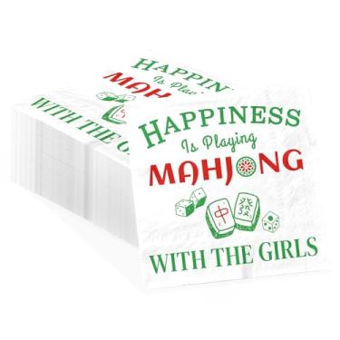 Imagem de 100 peças de guardanapos de papel Mah Jong 3 camadas Mah-jong toalhas de mão absorventes descartáveis Mah-jongg guardanapos de convidados para meninas encontros casuais chineses noites de jogo almoço