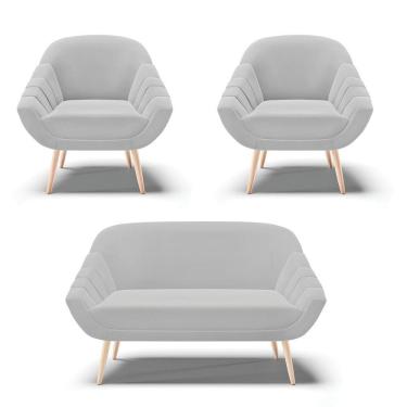 Imagem de Kit 01 Namoradeira E 02 Poltronas Suede Natural Cinza