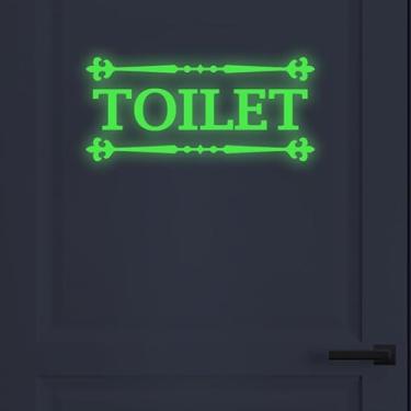 Imagem de Adesivos de porta de banheiro luminosos, adesivos de banheiro adesivos aderentes que brilham no escuro, banheiro banheiro banheiro sinalização WC acessórios de porta filme descascar e colar brilho
