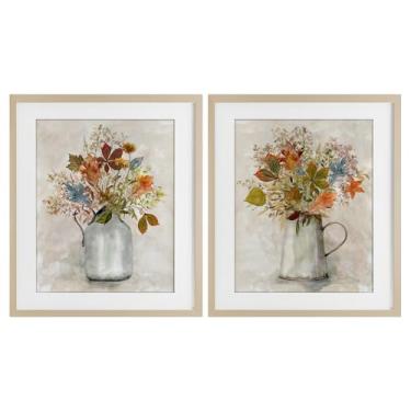 Imagem de Stupell Industries Autumn Bouquets Country Jugs 2 peças Impressão emoldurada de bétula sob o vidro, design por Carol Robinson, 21 x 17