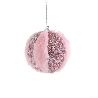 Imagem de Bola de enfeite de Natal de flor de espuma macia rosa para decoração de festa faça você mesmo, acessório de férias com textura de pelúcia leve, fácil de pendurar, tamanho de 7,8 cm para grinaldas e
