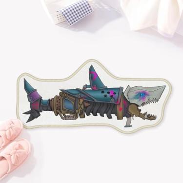 Imagem de Allenjoy Tapetes de banheiro Cyber Shark Attack de 79 cm x 36,8 cm, aletas de metal, tapete antiderrapante, lavável