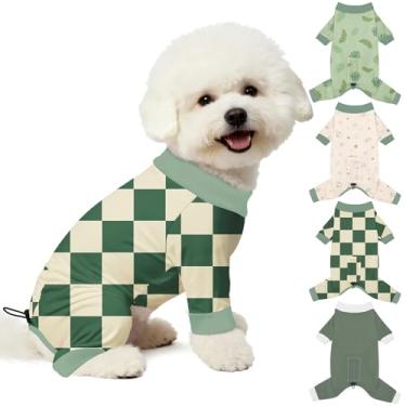 Imagem de Bienbee Pijamas para cães, 4 peças, pijamas macios e elásticos, roupas para cães pequenos, médios e grandes, meninos e meninas (conjunto verde) - M