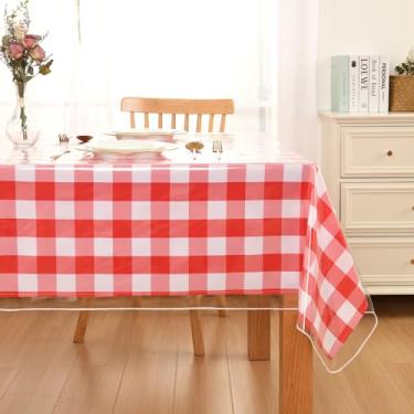 Imagem de DWCN Toalha de mesa retangular de plástico transparente – 100% à prova d'água, à prova de óleo, resistente a manchas, capa de mesa de vinil PVC transparente para jantar, festas, 187 x 232 cm
