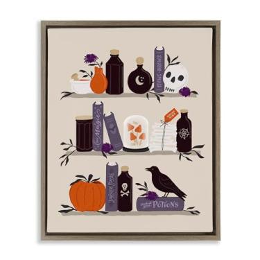 Imagem de Stupell Industries Apothecary Bookshelf with Crow Brown Framed Floater Canvas Wall Art, design by Sandra Picco, 30 x 25