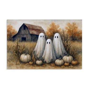 Imagem de Stupell Industries Arte de parede em tela Ghost Trio on Pumpkin Farm, design de Antony Smith, 40 x 61 cm