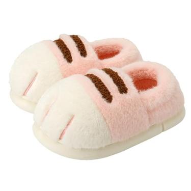 Imagem de Keridean Pantufas infantis de gato fofas de pelúcia aconchegantes para uso interno para crianças, meninos, meninas, felpudas, sapatos de inverno para casa com capa de salto, chinelos quentes e macios
