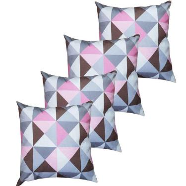 Imagem de Kit 4 Capas Para Almofada 45 Cm X 45 Cm Suede Triângulo - Casa Chick Estampa Triângulo Rosa