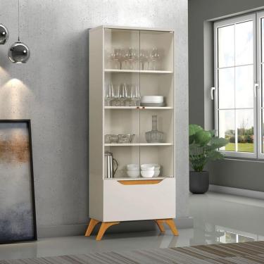 Imagem de Cristaleira 2 Portas De Vidro E 1 Gaveta - Atenas-off White - Mavau Móveis