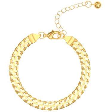 Imagem de Britier Pulseira feminina banhada a ouro real 14 K, pulseira de ouro delicada para mulheres, à prova d'água, não mancha, acessórios de moda, joias de ouro para presente de Natal e Dia dos Namorados