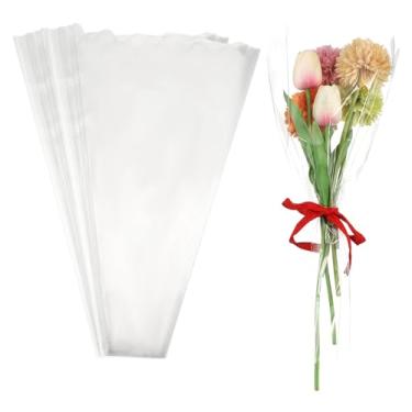 Imagem de YELARXI Sacos de embrulho de flores transparentes, bolsa de embalagem de flores à prova d'água, mangas duráveis para buquê - adequado para (suprimentos para floristas/arranjos florais), 23 x 6 x 40 cm