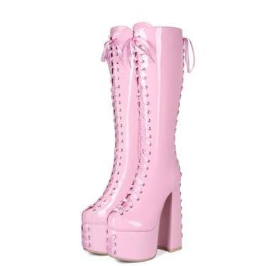 Imagem de JO FU KEI Kawaii Sweet Lolita Botas de salto alto plataforma barroca, cosplay, anime, laço envernizado cetim, Y2K, gótico, fofo, lindo, feminino, grande, tamanho grande, para mulheres e homens, rosa