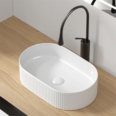 Imagem de CFMAIF Pia de vaso de bancada de banheiro, bacia de mão de cerâmica, pia pequena de porcelana acima do balcão (somente pia) (49 x 31 cm, oval)