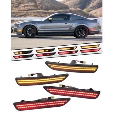 Imagem de Luzes marcadoras laterais de LED dinâmicas compatíveis com Ford Mustang 2010, 2011, 2012, 2013 e 2014, lentes fumê dianteiras, âmbar traseiro, vermelho, para-choque lateral, luzes diurnas para