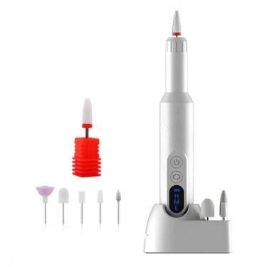Imagem de Kit de Furadeira Elétrica para Unhas Máquina Lixadeira Profissional Sem Fio Recarregável com 3 Configurações Display LED Conjunto Pontas Cerâmica Pedi