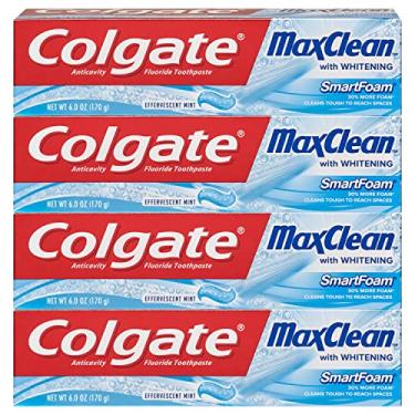 Imagem de Colgate Max Clean com pasta de dentes espumante branqueadora, menta efervescente – 170 g, 4 unidades