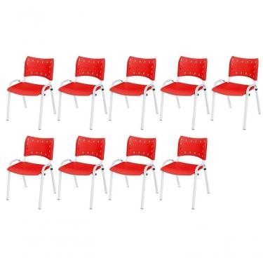 Imagem de Cadeira Iso Base Branco , Escritório Vermelho Kit 9 Un