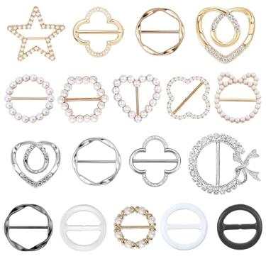 Imagem de 18 peças de clipes de gravata de camisa para mulheres, clipes de gravata ou anéis para mulheres para o lado, prendedor de anel de cachecol para roupas soltas botão de nó de canto moda metal círculo