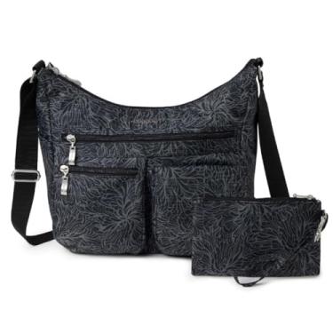 Imagem de Baggallini Everywhere Bagg Bolsa tiracolo feminina de nylon leve 28 x 23 cm Hobo resistente à água com proteção RFID, Flor da meia-noite, One Size