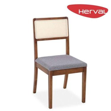 Imagem de Cadeira de Jantar Herval Cora, Madeira Maciça, Cinza e Amêndoa