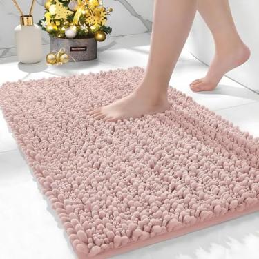Imagem de Ruggnovea Tapete de banheiro pequeno, 50 x 81 cm, antiderrapante, absorvente para pia e chuveiro, tapete de banheiro espesso lavável tapete de banheiro ultra macio para banheira, rosa