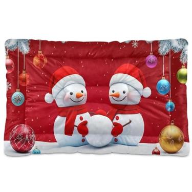 Imagem de SEHANY Cama de Natal com flocos de neve, boneco de neve, para cães, gatos, com fundo antiderrapante, para canil, colchão macio, lavável, para cães pequenos, médios e grandes, gatos, 61 x 45 cm