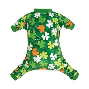 Imagem de CuteBone Pijama para cães pequenos Clover Dia de São Patrício Pijama Macio Filhote de Cachorro Pijama Macaquinho Roupa de Gato para Uso Diário P275XS