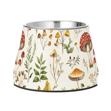 Imagem de SEHANY Tigelas para cães de ervas e cogumelos antiderrapante de aço inoxidável com fundo de borracha para evitar tombamento, tigelas elevadas para comida e água quadriculadas para cães e gatos